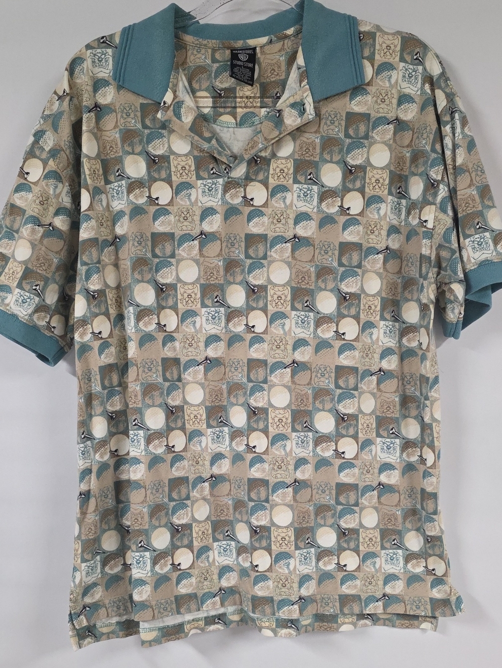 Vtg Warner Brother's Studio Store Men's Golf Polo Print Tazmanian Devil, Sz L